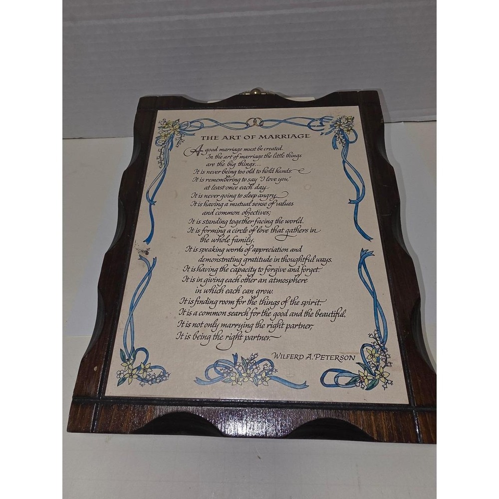 vintage wooden wall plaque "The Art of Marriage" poem by Wilferd A. Peterson - Picture 2 of 5